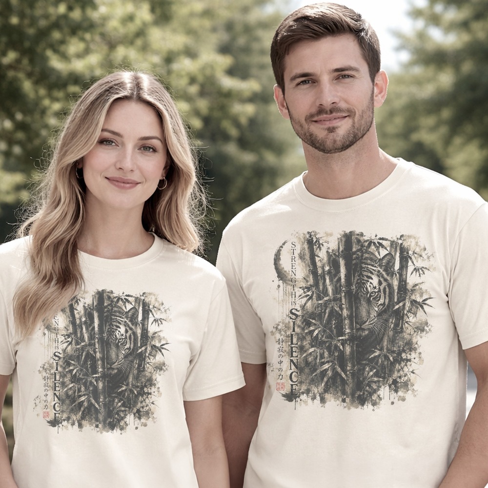 Strength in Silence Tiger Watching Through Bamboo Tee